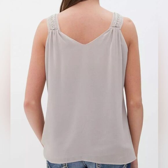 BKE Women's Deep Coral Embellished Chiffon Lined Lace-up Tank Blouse - Picture 13 of 13